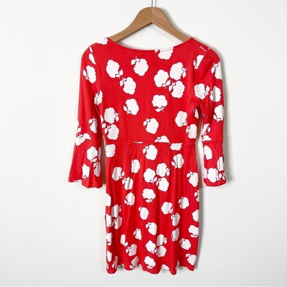 Boden Poppy Red Floral Miriam Floral Jersey A-Line Bell Sleeve Dress Size 4 Long - Picture 5 of 8